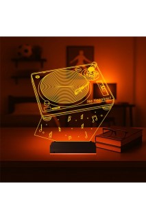 Dj Mixer temalı kişiye özel 3D LED illüzyon masa gece lambası, ahşap kaideli ve 16 renk seçenekli