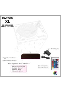 Dj Mixer temalı kişiye özel 3D LED masa gece lambası, lazer kazımalı pleksiglas ve ahşap kaide ile