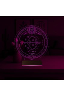 Astroloji Yay Burcu temalı kişiye özel 3D LED masa gece lambası, lazer kazımalı pleksiglas ve ahşap kaide ile