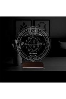 Astroloji Yay Burcu temalı kişiye özel 3D LED illüzyon masa gece lambası, ahşap kaideli ve 16 renk seçenekli