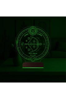 Astroloji Yay Burcu temalı kişiye özel 3D LED masa gece lambası, lazer kazımalı pleksiglas ve ahşap kaide ile