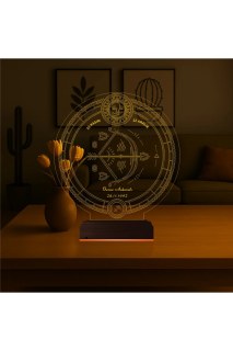 Astroloji Yay Burcu temalı kişiye özel 3D LED masa gece lambası, lazer kazımalı pleksiglas ve ahşap kaide