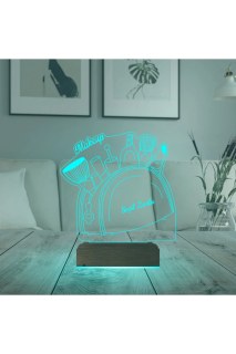 Kişiye özel lazer kazımalı 3D LED illüzyon masa lambası, doğal ahşap kaideli, 16 renkli uzaktan kumandalı gece lambası