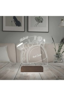 Kişiye özel lazer kazımalı 3D LED illüzyon masa gece lambası, doğal ahşap kaideli, 16 renkli uzaktan kumandalı dekoratif