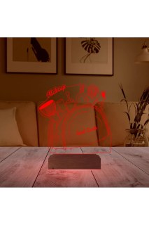 Kişiye özel lazer kazımalı 3D LED illüzyon masa gece lambası, doğal ahşap kaideli, 16 renkli uzaktan kumandalı dekoratif