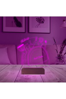 Kişiye özel lazer kazımalı 3D LED illüzyon masa gece lambası, doğal ahşap kaideli, 16 renkli uzaktan kumandalı dekoratif