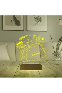 Kişiye özel lazer kazımalı 3D LED illüzyon masa gece lambası, doğal ahşap kaideli, 16 renkli uzaktan kumandalı dekoratif