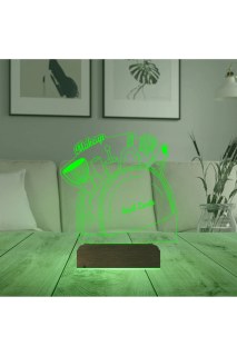 Kişiye özel lazer kazımalı 3D LED illüzyon masa gece lambası, doğal ahşap kaideli, 16 renkli uzaktan kumandalı dekoratif