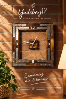Industrielle Holz-Wanduhr – Handgefertigtes Design mit Metalldetails