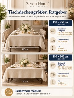 Zeren Motivstickerei und Bronze Piko Detail Creme Tischdecke - Sondermaßfertigung