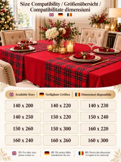 Zeren Home Rote Tischdecke und 2-teiliges Kariertes Läufer-Set – Weihnachts-Tischset
