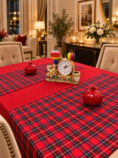 Zeren Home Rote Tischdecke und 2-teiliges Kariertes Läufer-Set – Weihnachts-Tischset
