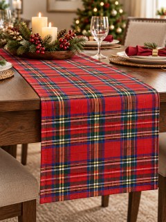 Zeren Home Rote Tischdecke und 2-teiliges Kariertes Läufer-Set – Weihnachts-Tischset