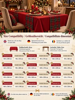 Zeren Home Rote Tischdecke und 2-teiliges Kariertes Läufer-Set – Weihnachts-Tischset