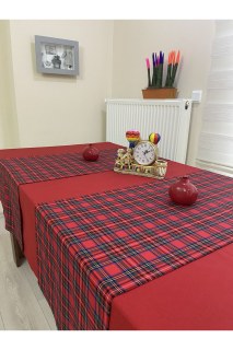 Zeren Home Rote Tischdecke und 2-teiliges Kariertes Läufer-Set – Weihnachts-Tischset