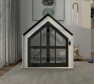 Modern MDF köpek kulübesi iç mekan kullanımı için, toksik olmayan yastıklı, su geçirmez tabanlı, beyaz renkli evcil hayvan