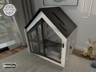 Modern MDF köpek kulübesi iç mekan kullanımı için, toksik olmayan yastıklı, su geçirmez tabanlı, beyaz renkli köpek evi