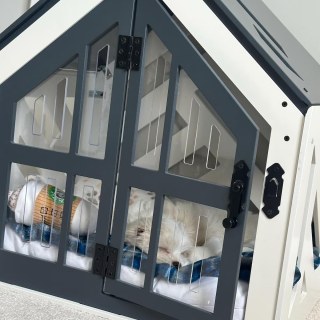 Modern MDF iç mekan köpek kulübesi, toksik olmayan yastıklı, su geçirmez tabanlı, beyaz renkli lüks evcil hayvan yatağı