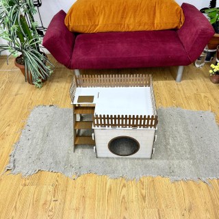 TERAS Ahşap Tavşan Evi, büyük teraslı ve sallanan kapılı, 1-2 tavşan veya chinchilla için doğal ve güvenli tasarım