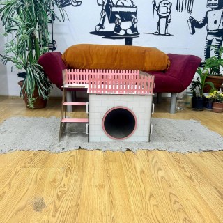 TERAS Ahşap Tavşan Evi, büyük teraslı ve sallanan kapılı, 1-2 tavşan veya chinchilla için doğal ve güvenli tasarım