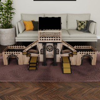 Colony 3 katlı ahşap iç mekan evcil hayvan evi, küçük köpekler, kediler ve tavşanlar için teras, rampalar, yastık ve ahşap
