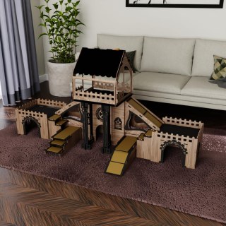 Colony 3 katlı ahşap iç mekan evcil hayvan evi, küçük köpekler, kediler ve tavşanlar için teras, rampalar, yastık ve ahşap