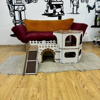 Katzenhaus Castel – 2 Etagen – Abnehmbar & Tragbar – Hexagonales Design – Indoor Katzenmöbel aus MDF – Mit Rampen – Für Spiel & Schlaf geeignet - görsel 3
