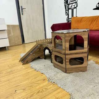 Katzenhaus Castel – 2 Etagen – Abnehmbar & Tragbar – Hexagonales Design – Indoor Katzenmöbel aus MDF – Mit Rampen – Für Spiel & Schlaf geeignet - görsel 5