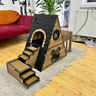 MDF'den el yapımı, sökülebilir iki katlı bungalov tavşan evi, teraslı, iç ve korumalı dış mekan kullanımı için
