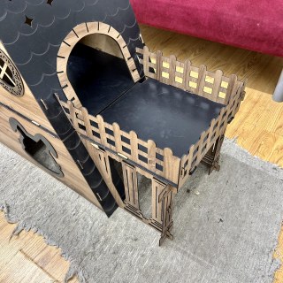 MDF'den el yapımı, sökülebilir iki katlı bungalov tavşan evi, teraslı ve yemlikli, 1-2 tavşan için uygun