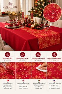 Rotes Weihnachts-Tischtuch und Schneeflocken-Runner-Set – Flüssigkeits- und Fleckenabweisendes Weihnachts-Tischset