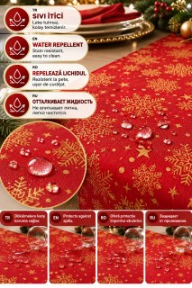 Rotes Weihnachts-Tischtuch und Schneeflocken-Runner-Set – Flüssigkeits- und Fleckenabweisendes Weihnachts-Tischset