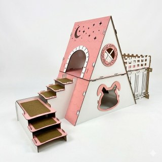 2-stöckiges Katzenhaus mit Terrasse - Katzenbungalow aus Holz für drinnen und draußen - Römersäulen-Katzenmöbel - wetterfest und komfortabel - für mehrere Katzen geeignet - görsel 4