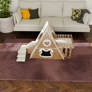 2-stöckiges Katzenhaus mit Terrasse - Katzenbungalow aus Holz für drinnen und draußen - Römersäulen-Katzenmöbel - wetterfest und komfortabel - für mehrere Katzen geeignet - görsel 6