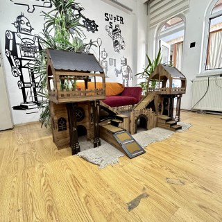 Ahşap üç katlı tavşan evi, iç mekan kullanımı için, 4 tavşana kadar uygun, kolay kurulumlu küçük hayvan evi