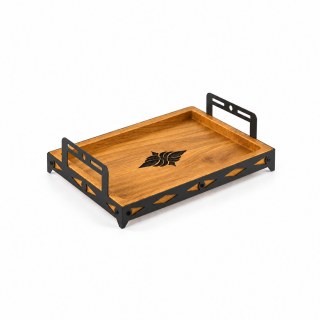 İroko Ahşap ve Lazer Kesim Metal Servis Tepsisi