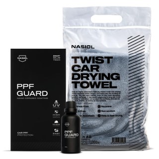 Nasiol PPFGuard nano seramik kaplama ve mikrofiber Twist kurulama bezi seti, boya koruma folyoları için